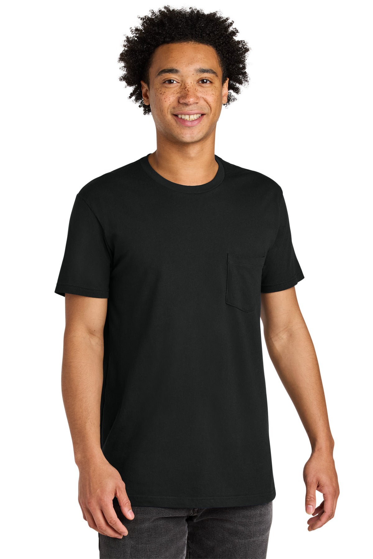 Front View of Black Next Level Apparel Cotton Pocket Tee NL3605  - XS