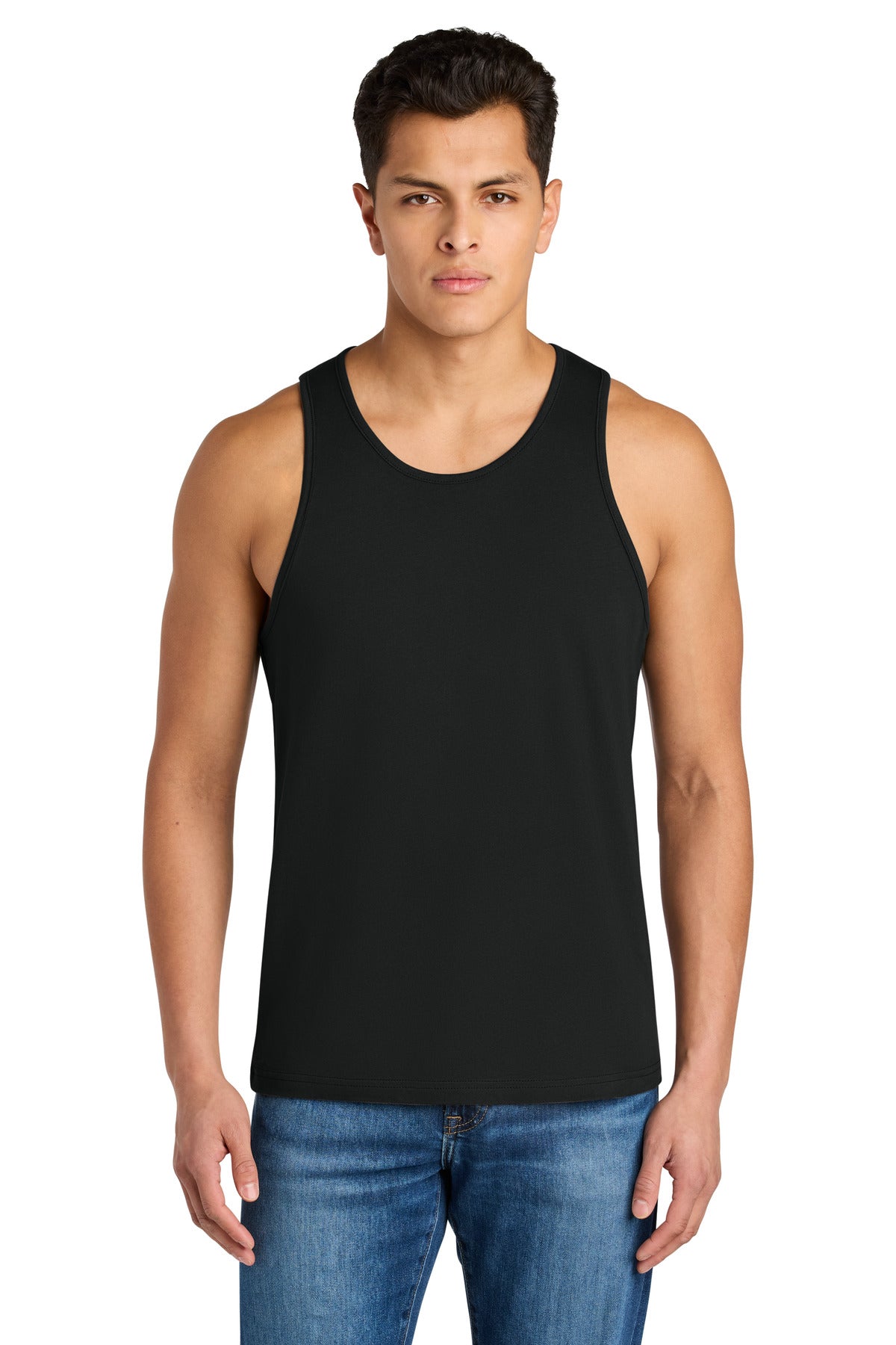 Front View of Black Next Level Apparel Cotton Muscle Tank NL3633  - XS