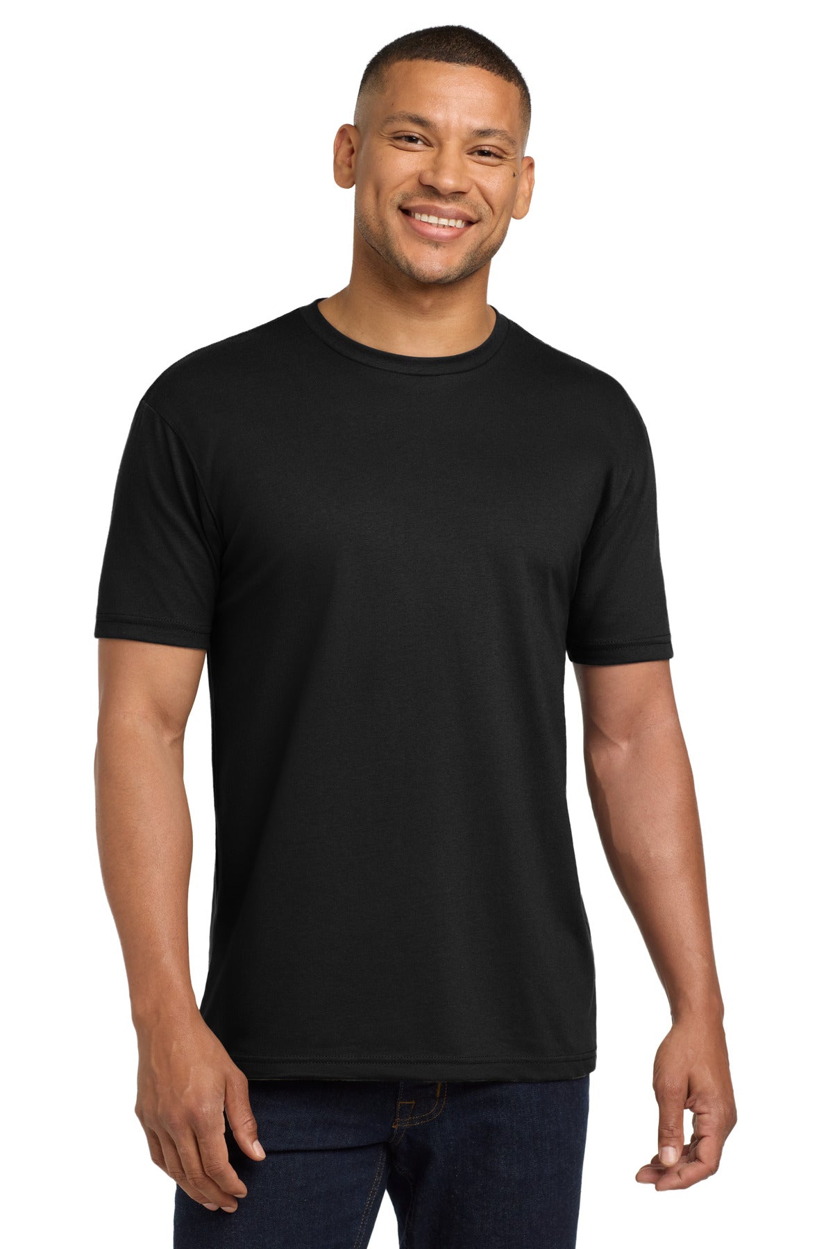 Front View of Black Next Level Apparel Adult CVC Sueded Tee. NL6410  - XS