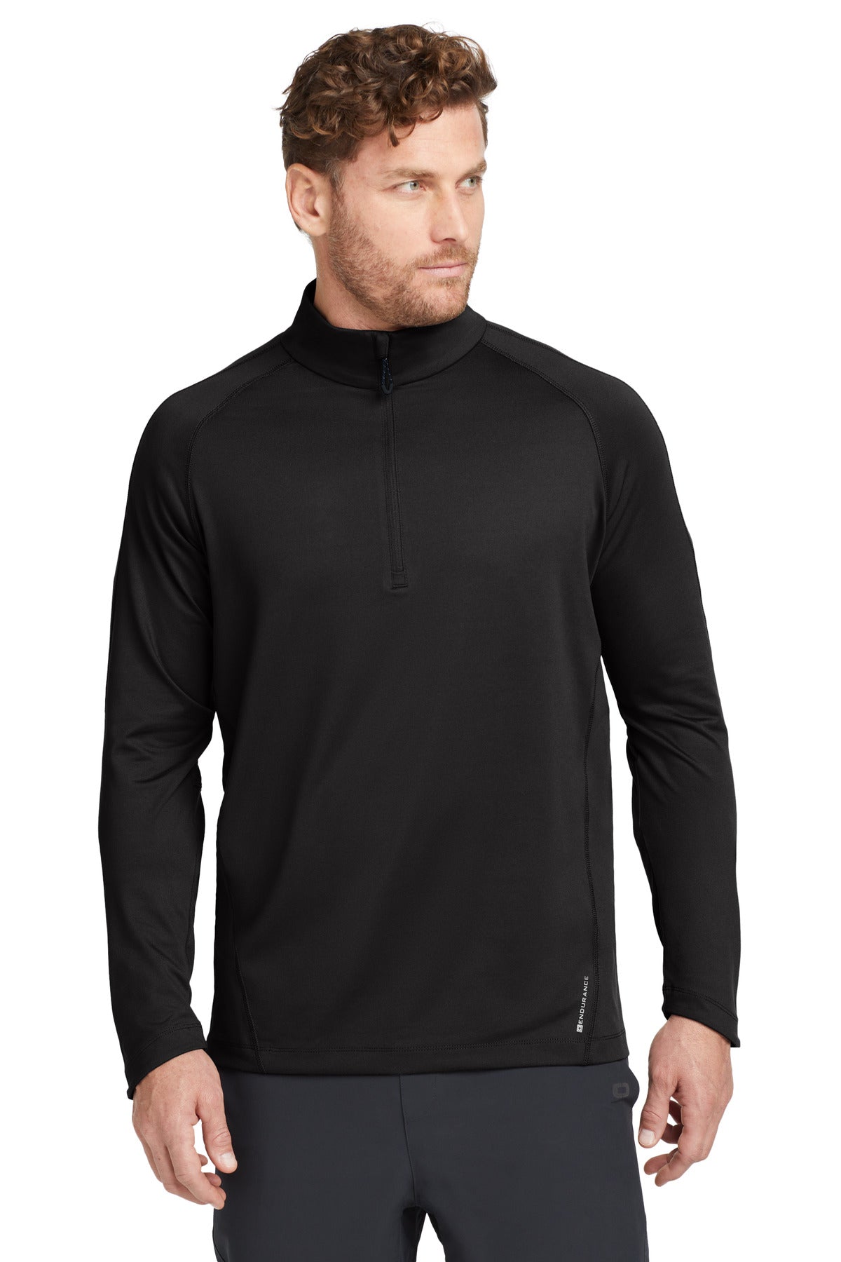 Front View of Blacktop OGIO Radius 1/4-Zip. OE550  - XS