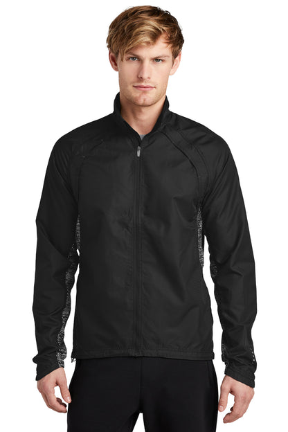 Front View of Blacktop OGIO Trainer Jacket. OE710  - XS