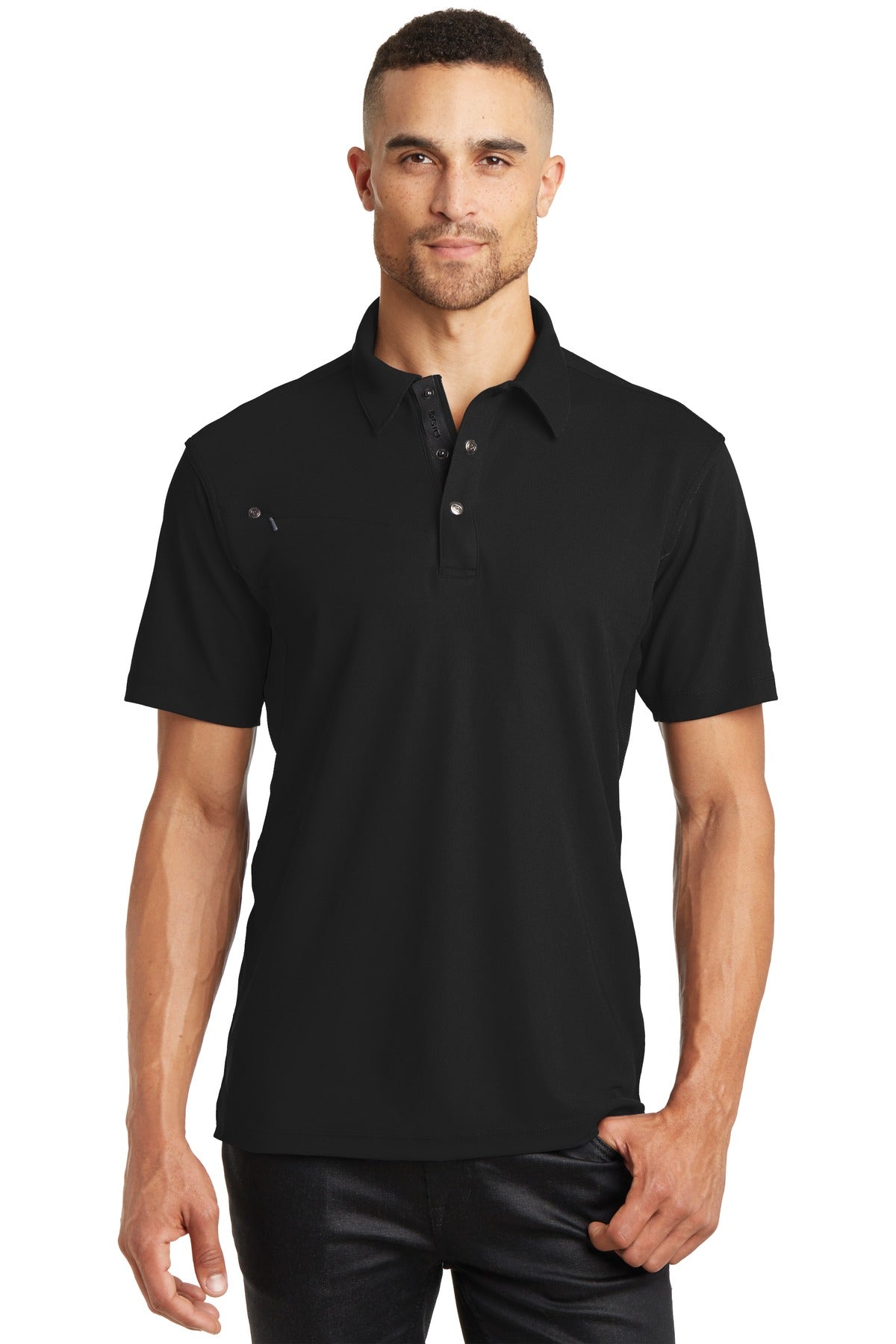 Front View of Blacktop/Blktp OGIO - Accelerator Polo. OG102  - XS