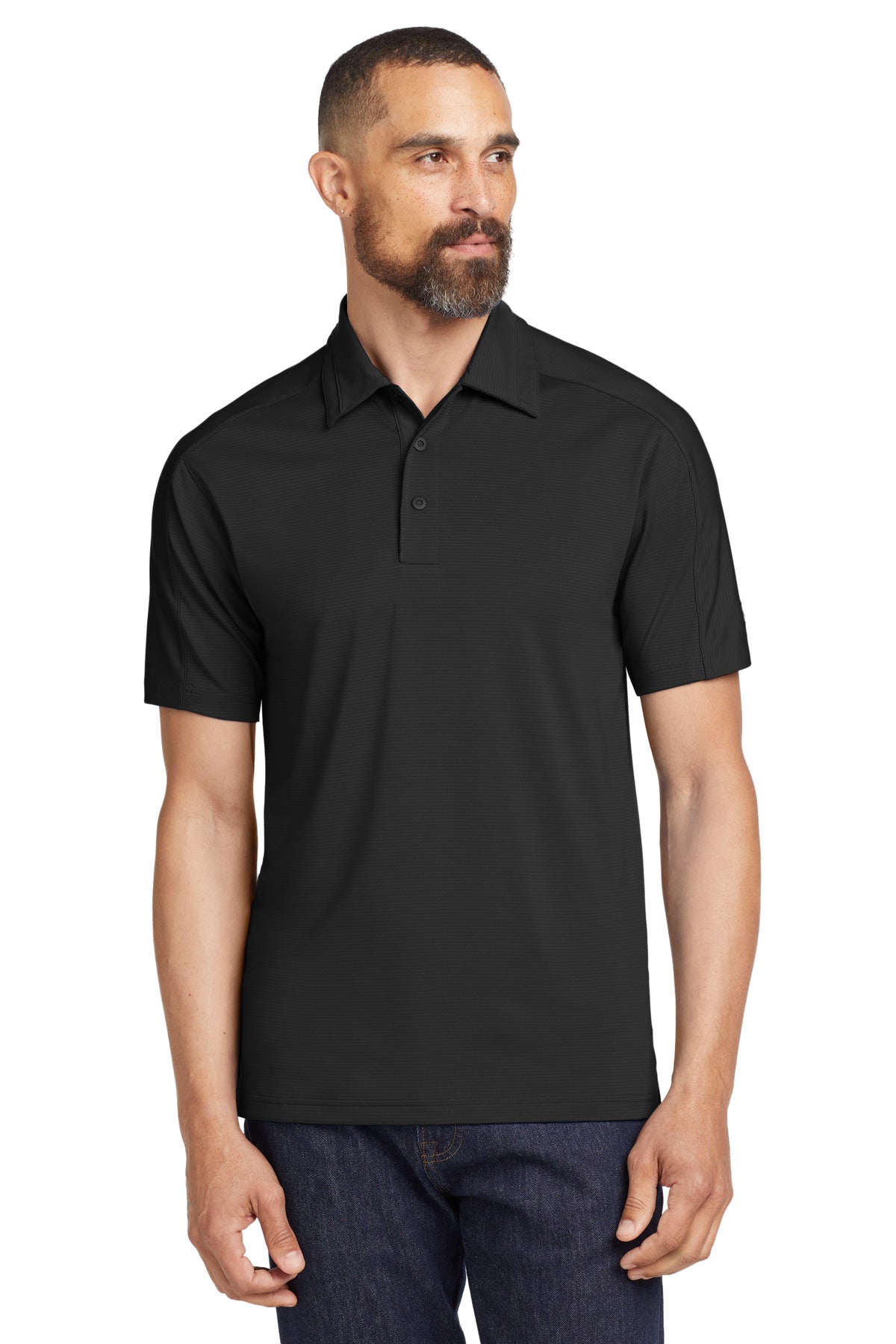Front View of Blacktop OGIO Linear Polo. OG1030  - XS