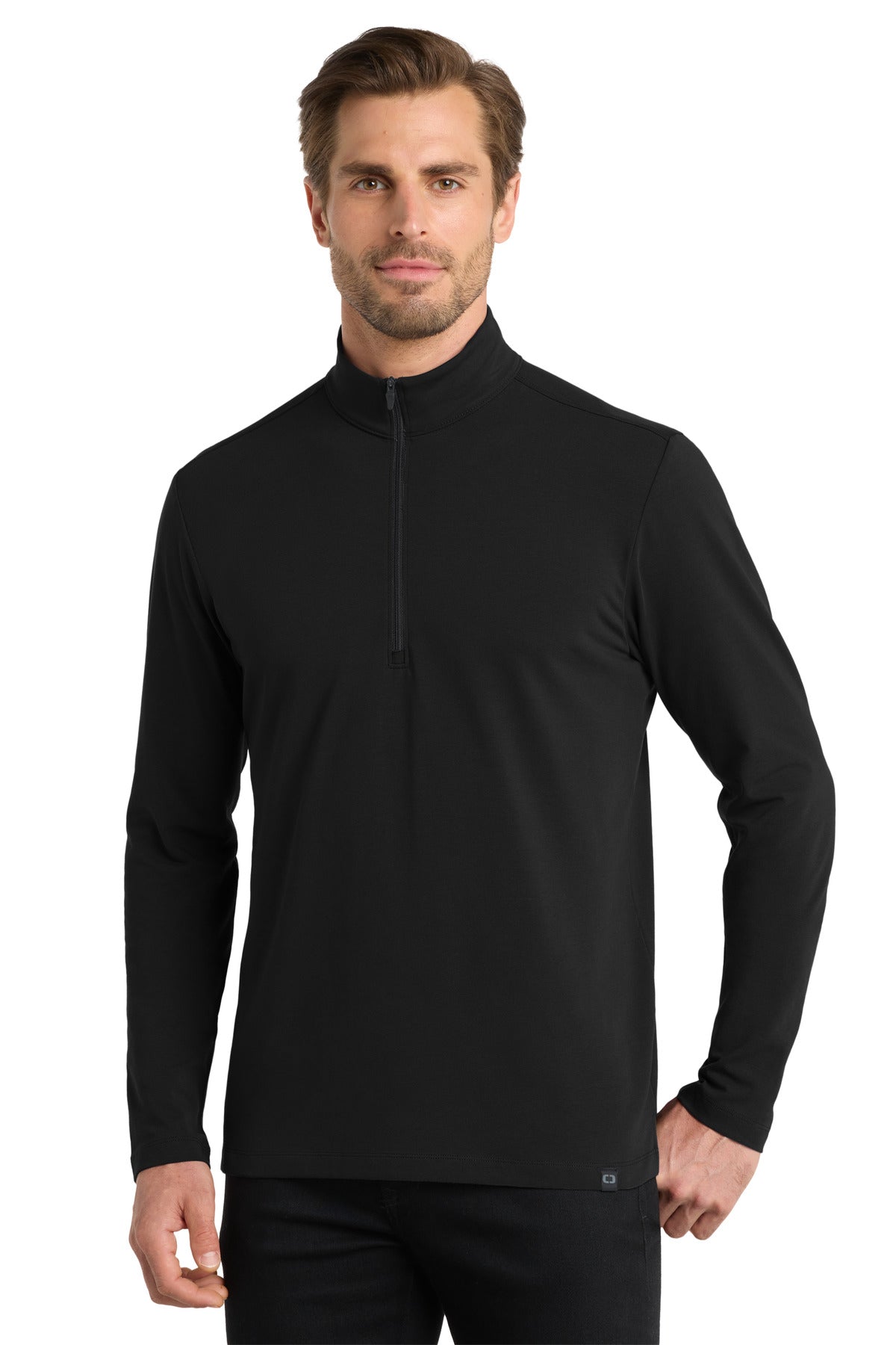 Front View of Blacktop OGIO Limit 1/4-Zip. OG139  - XS