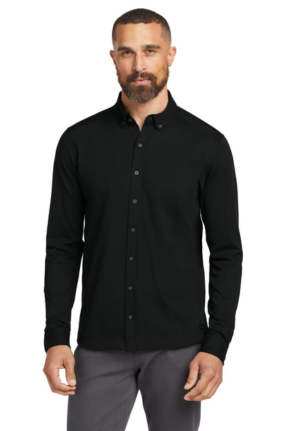 Front View of Blacktop OGIO Code Stretch Long Sleeve Button-Up. OG145  - XS