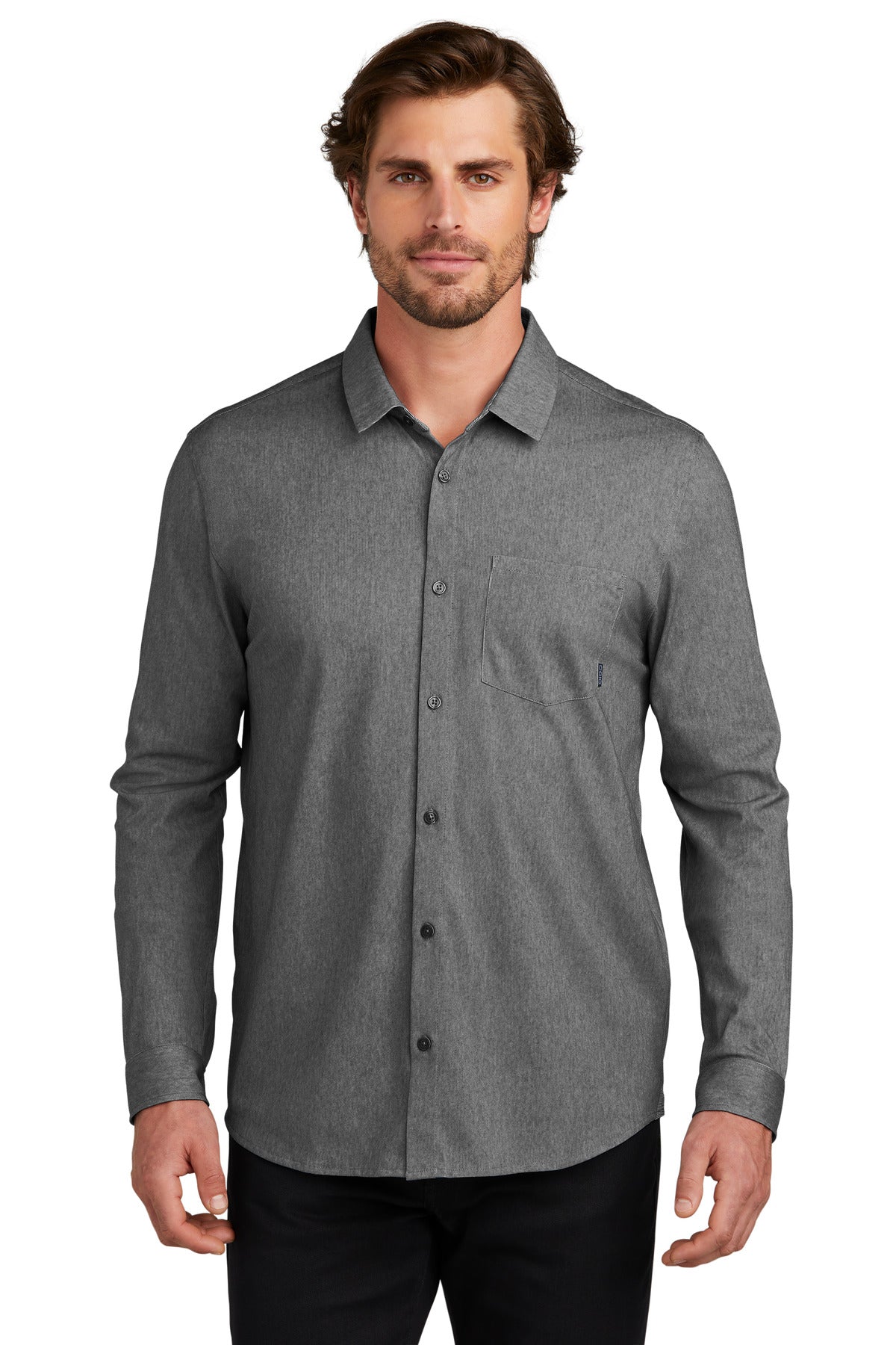 Front View of BktpHthr OGIO Extend Long Sleeve Button-Up OG161  - XS