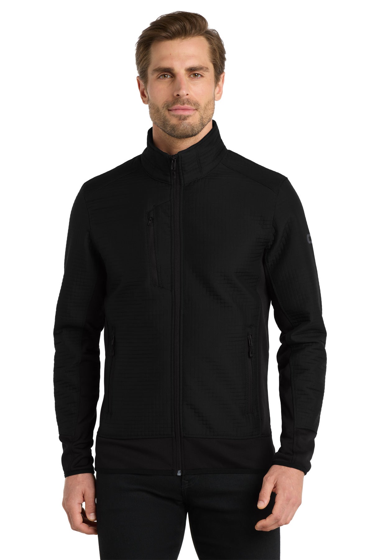 Front View of Blacktop OGIO Trax Jacket. OG726  - XS