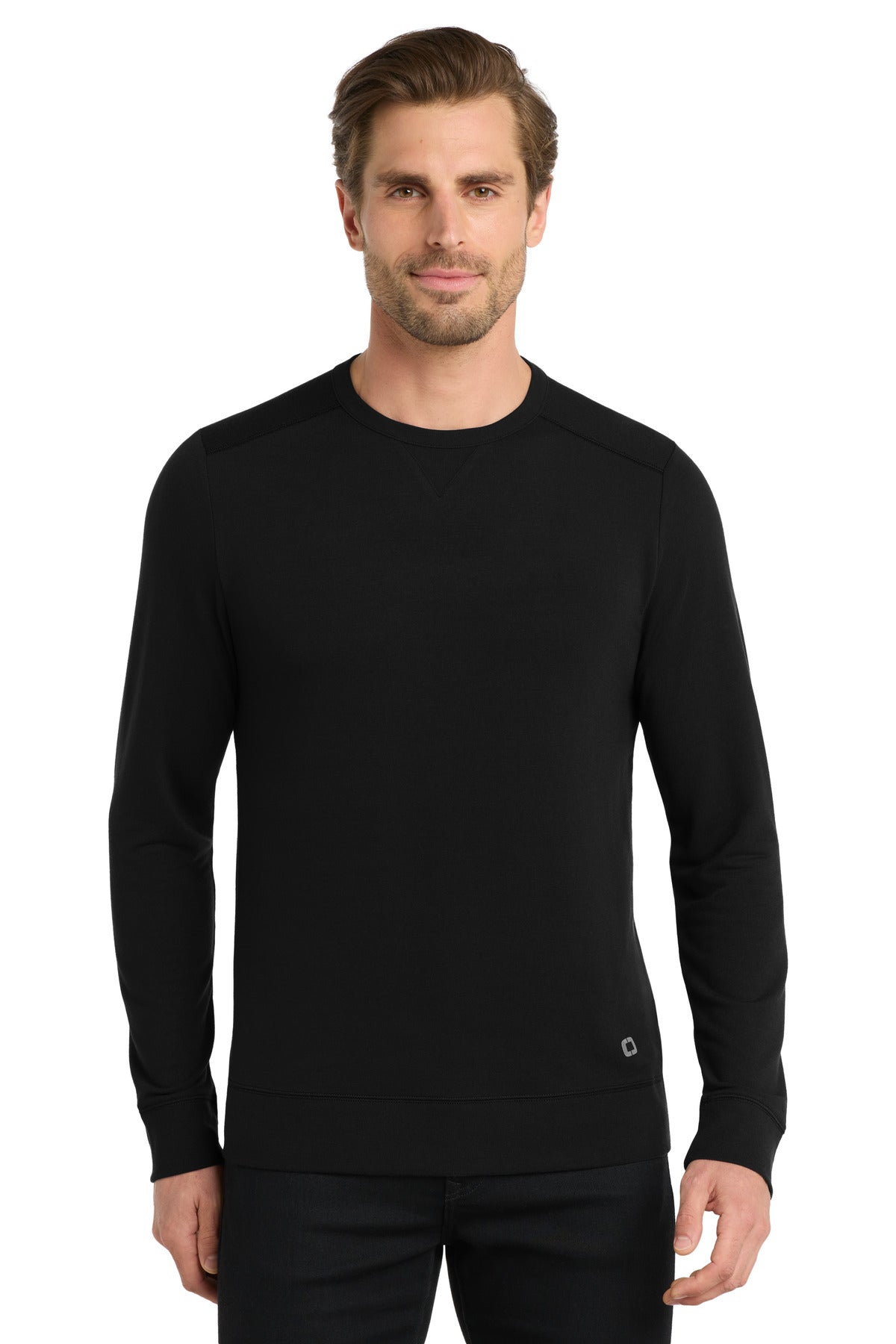 Front View of Blacktop OGIO Luuma Flex Long Sleeve Crew OG825  - XS