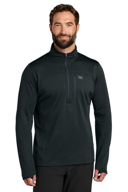 Front View of Black LIMITED EDITION Outdoor Research Tech Grid 1/4-Zip Fleece OR322267  - S