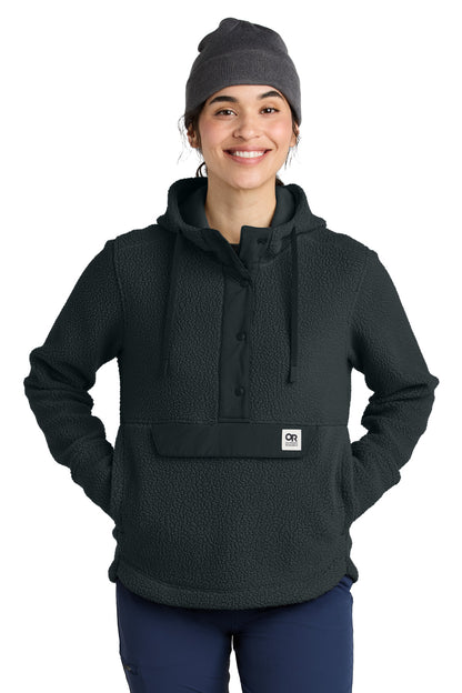 Front View of Black LIMITED EDITION Outdoor Research Women's Packwood Fleece Pullover Hoodie OR322268  - S