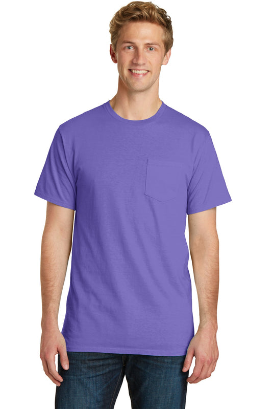 Front View of Amethyst Port & Co Beach Wash Garment-Dyed Pocket Tee. PC099P  - S