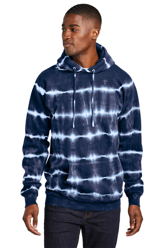 Front View of TrNv/White Port & Co Allover Stripe Tie-Dye Fleece PC143  - S