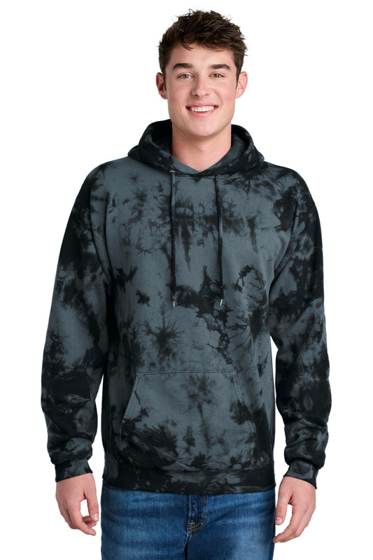 Front View of Black Port & Co Crystal Tie-Dye Pullover Hoodie PC144  - S
