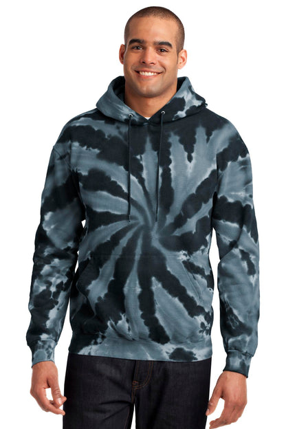 Front View of Black Port & Co Tie-Dye Pullover Hooded Sweatshirt. PC146  - S