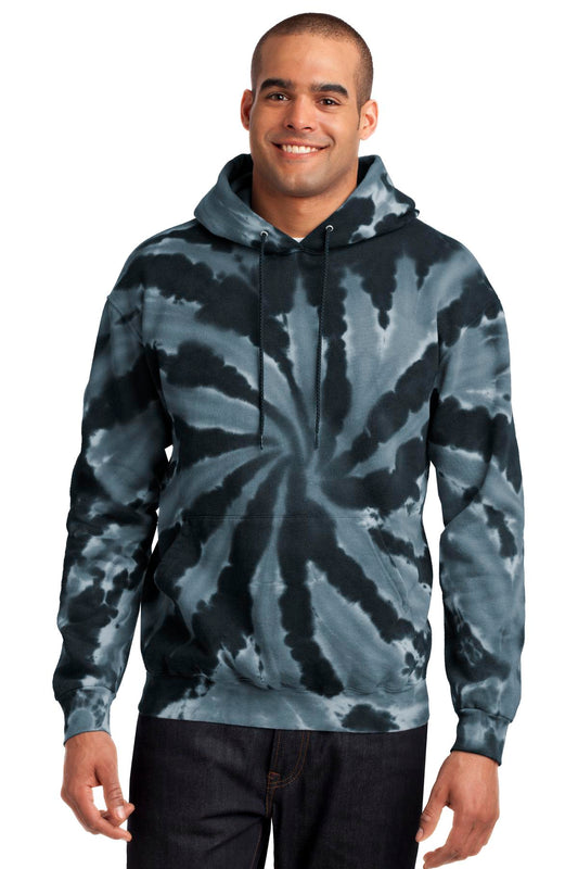 Front View of Black Port & Co Tie-Dye Pullover Hooded Sweatshirt. PC146  - S