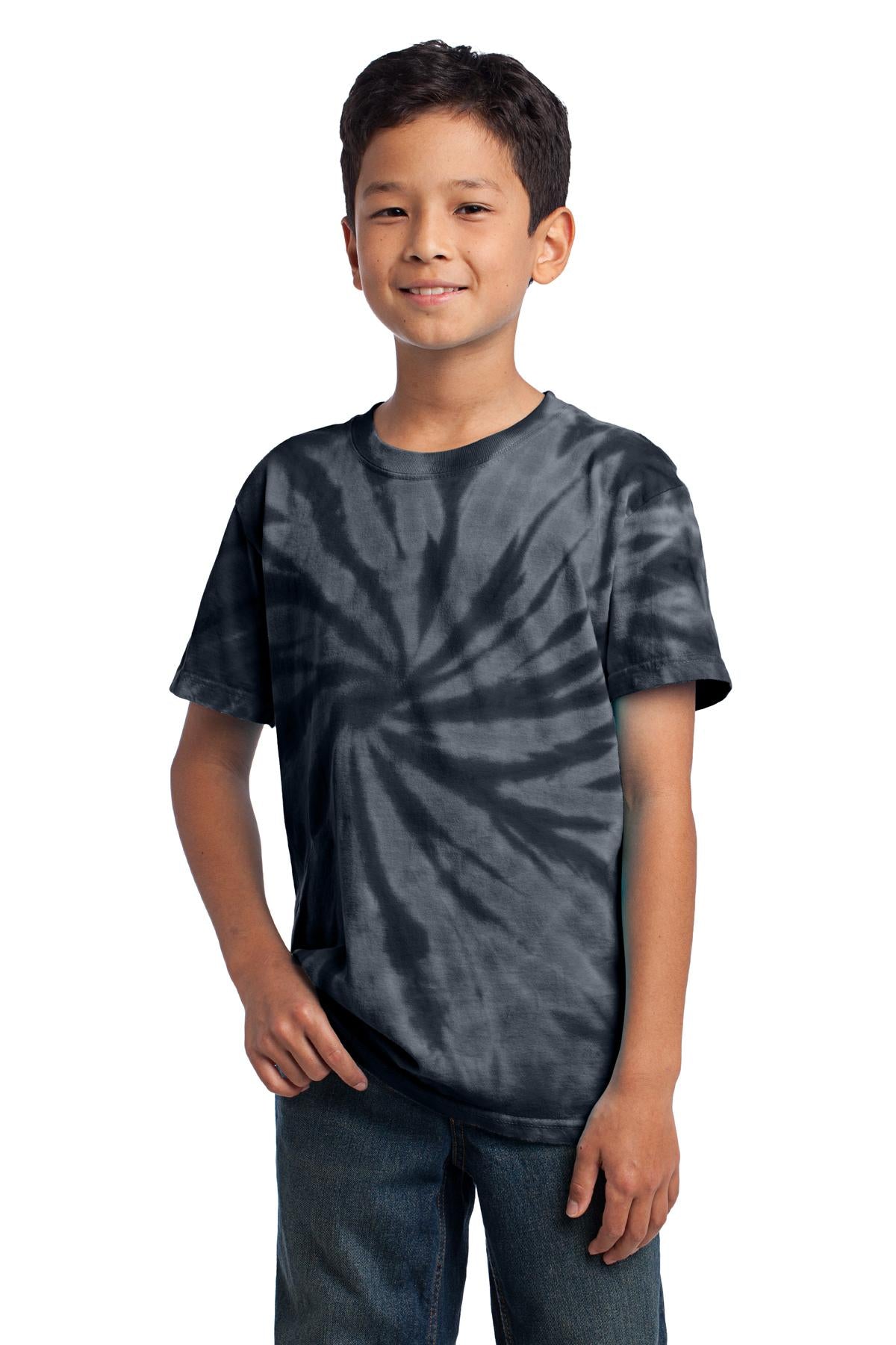 Front View of Black Port & Co Youth Tie-Dye Tee. PC147Y  - XS