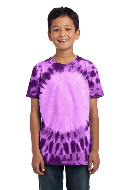 Front View of Purple Port & Co Youth Window Tie-Dye Tee. PC149Y  - XS