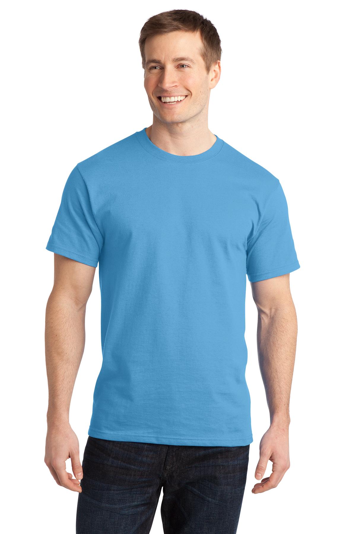 Front View of Aquatic Blue Port & Co Ring Spun Cotton Tee. PC150  - S
