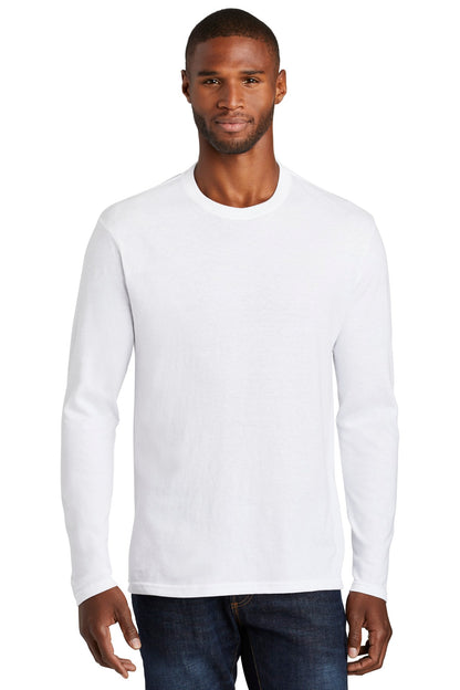 Front View of White Port & Co Long Sleeve Fan Favorite Blend Tee. PC455LS  - S