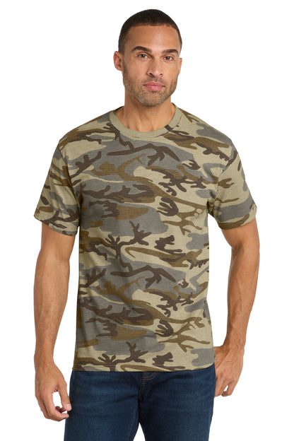 Front View of Desert Camo Port & Co Core Cotton Camo Tee. PC54C  - S