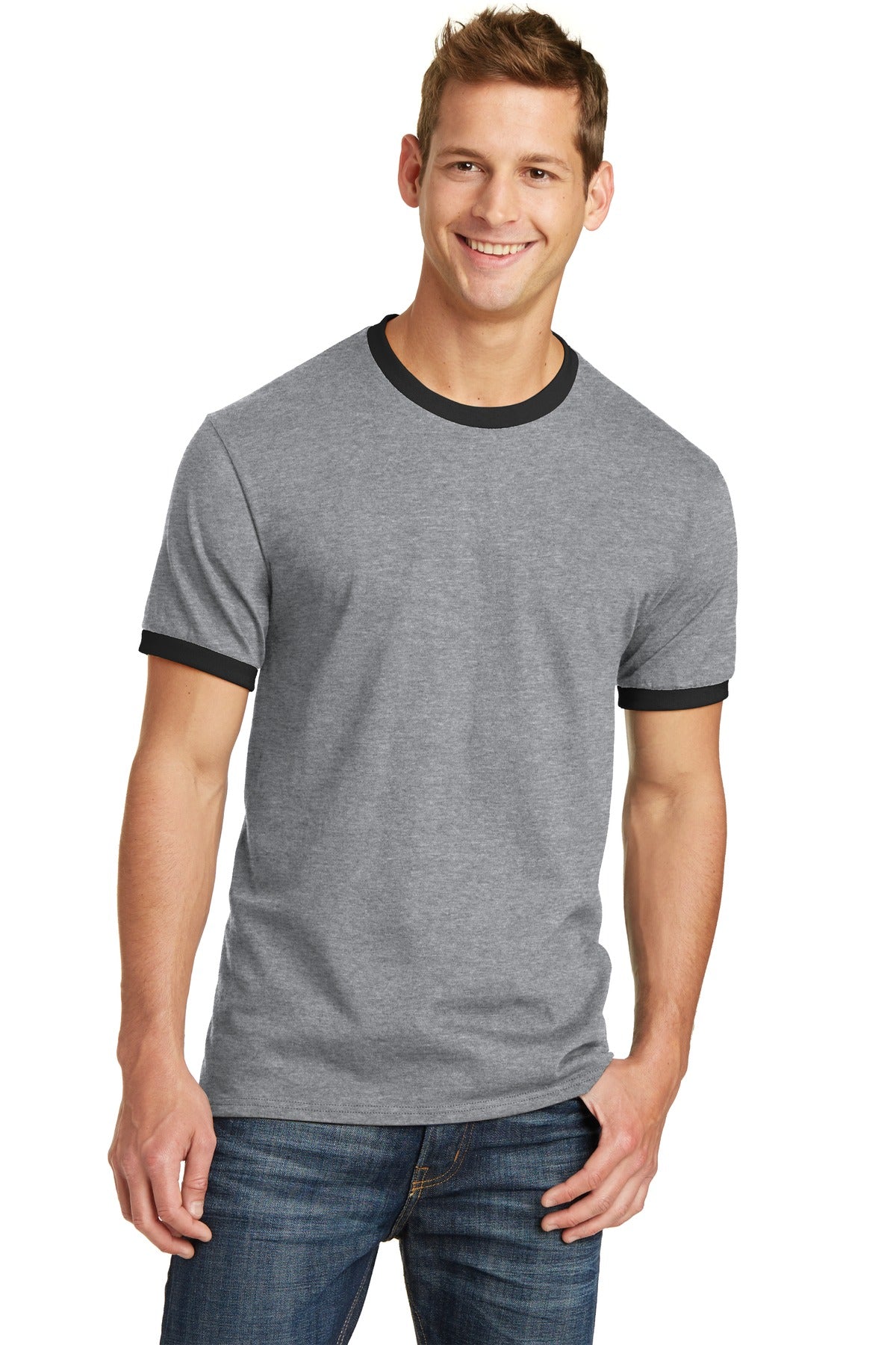 Front View of Athl He/Jet Bk Port & Co Core Cotton Ringer Tee. PC54R  - S