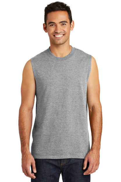 Front View of Athletic Hthr Port & Co Core Cotton Sleeveless Tee. PC54SL  - S
