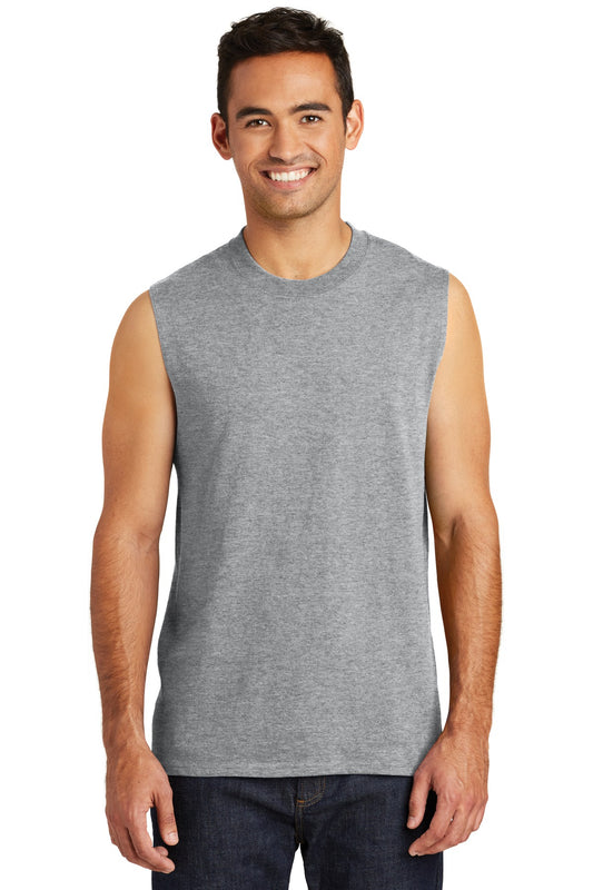 Front View of Athletic Hthr Port & Co Core Cotton Sleeveless Tee. PC54SL  - S