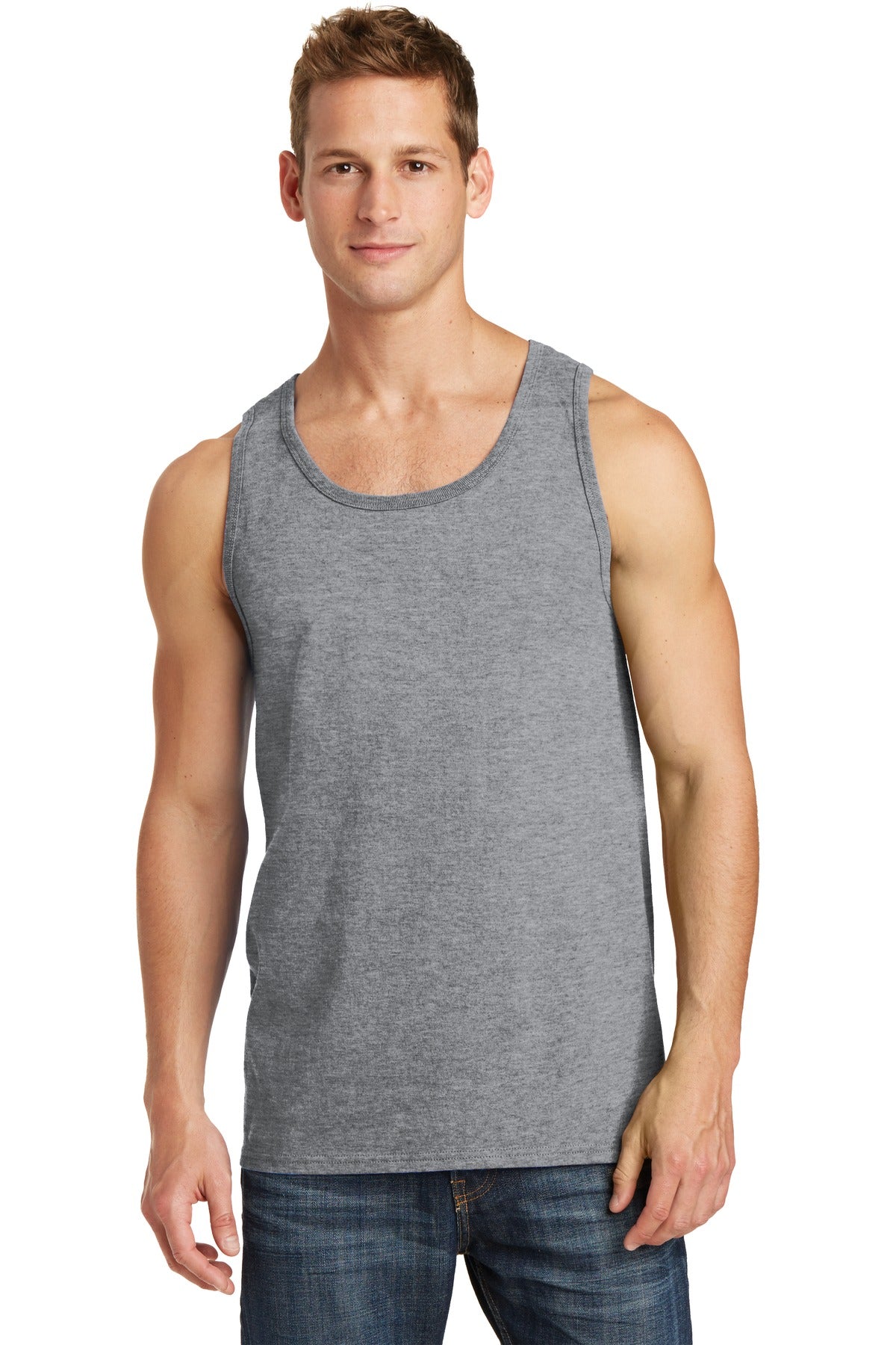 Front View of Athletic Hthr Port & Co Core Cotton Tank Top. PC54TT  - S