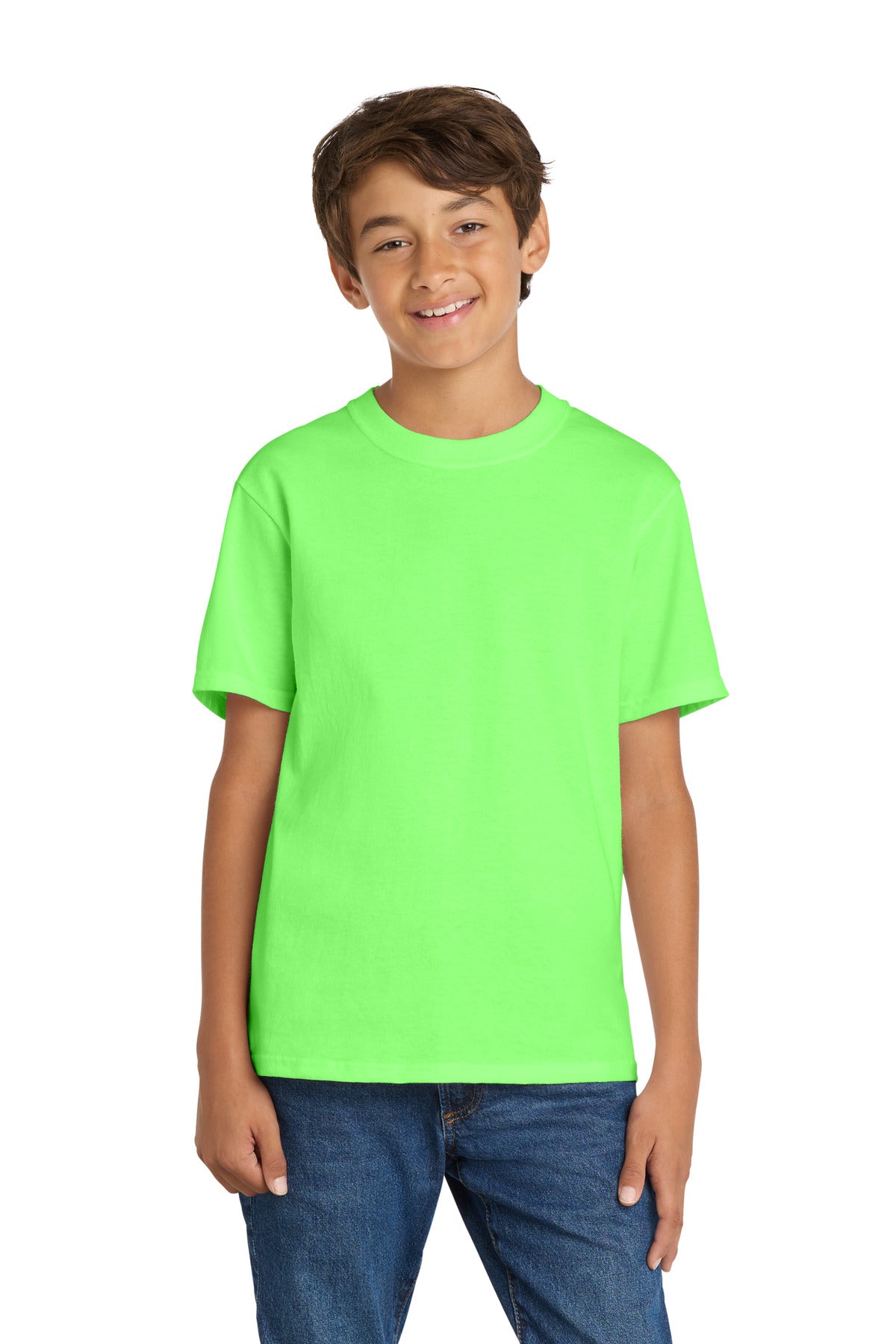 SanMar PC54Y_neongreen_model_front.jpg
