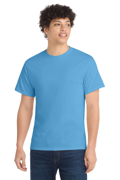 Front View of Aquatic Blue Port & Co Core Cotton Tee. PC54  - S