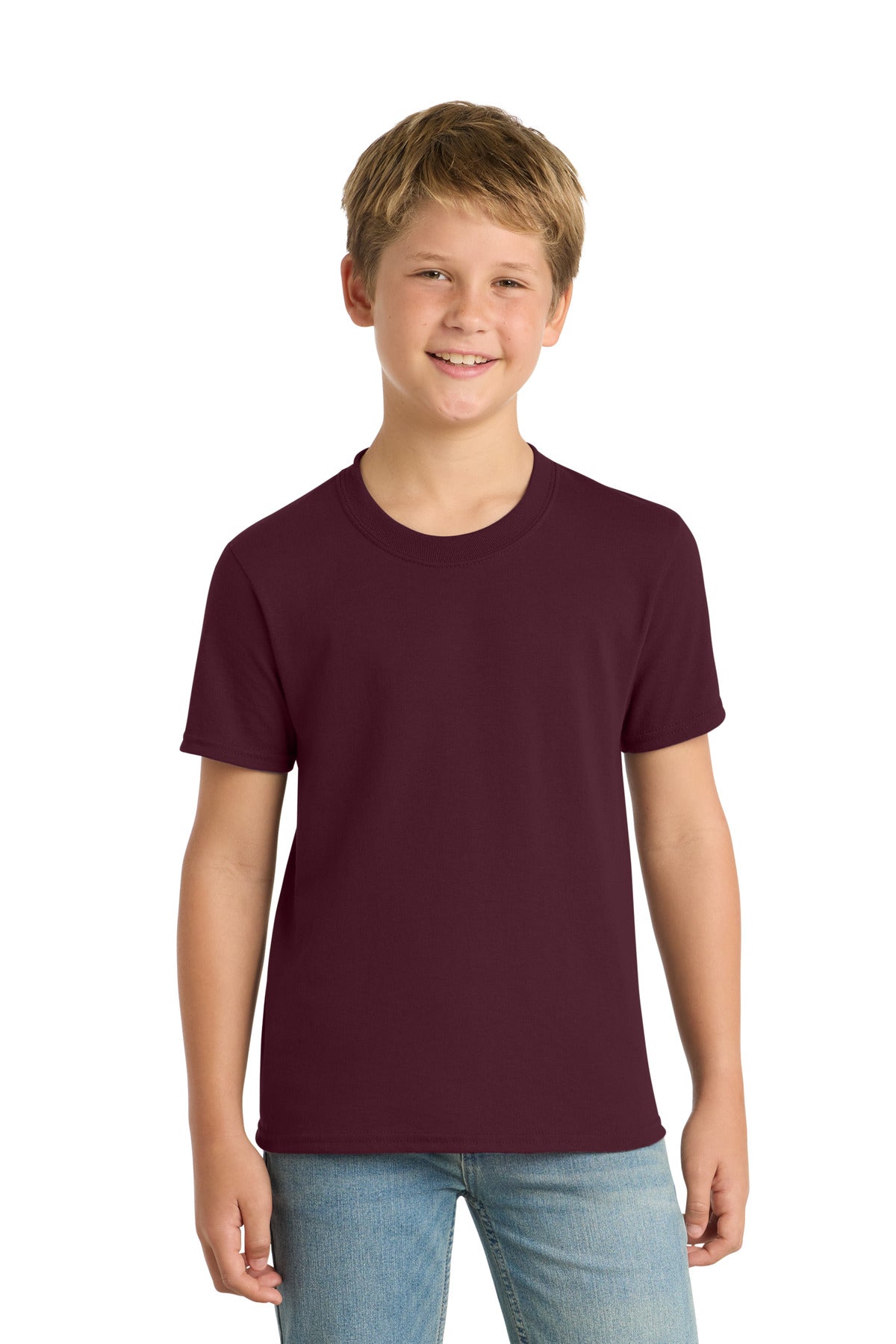 SanMar PC55Y_athleticmaroon_model_front.jpg