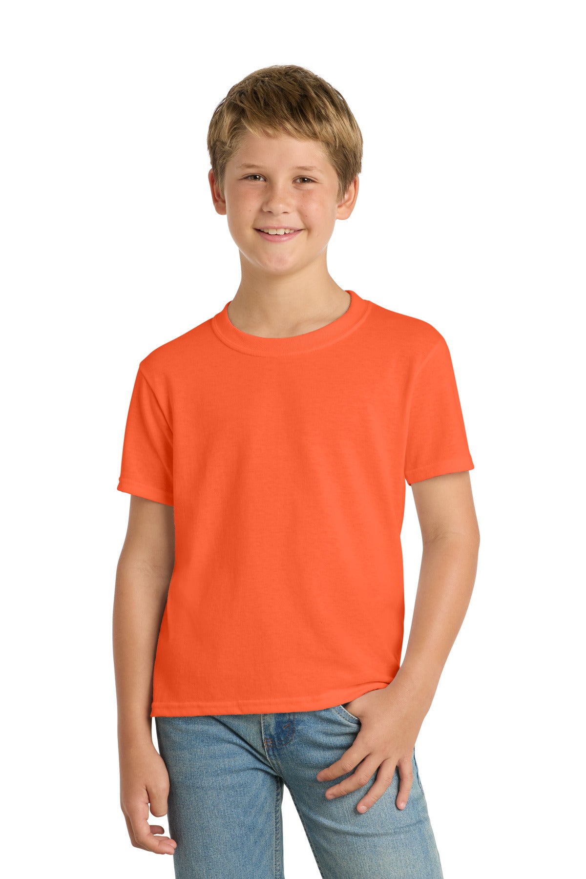 SanMar PC55Y_safetyorange_model_front.jpg