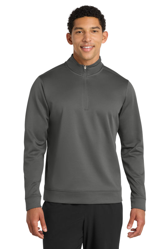 Front View of Charcoal Port & Co Performance Fleece 1/4-Zip Pullover Sweatshirt. PC590Q  - S