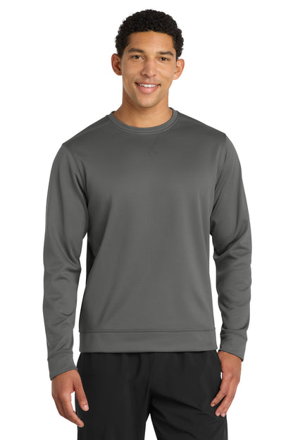 Front View of Charcoal Port & Co Performance Fleece Crewneck Sweatshirt. PC590  - S