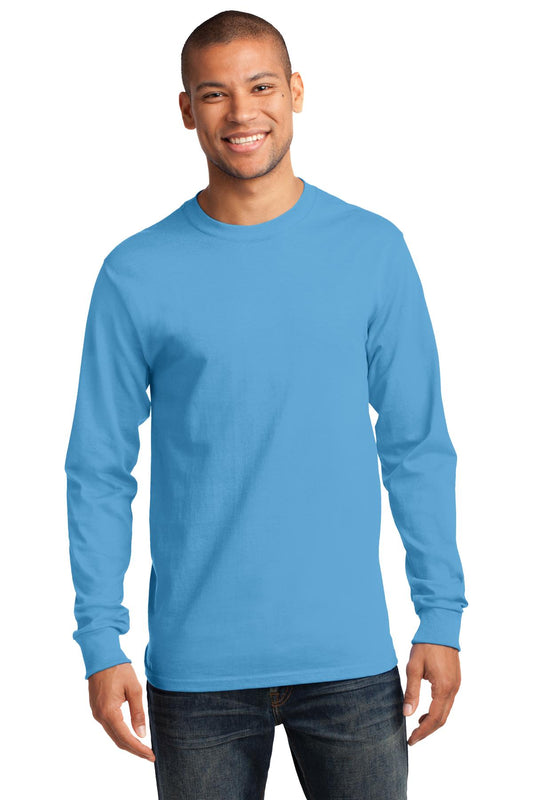 Front View of Aquatic Blue Port & Co Long Sleeve Essential Tee. PC61LS  - S
