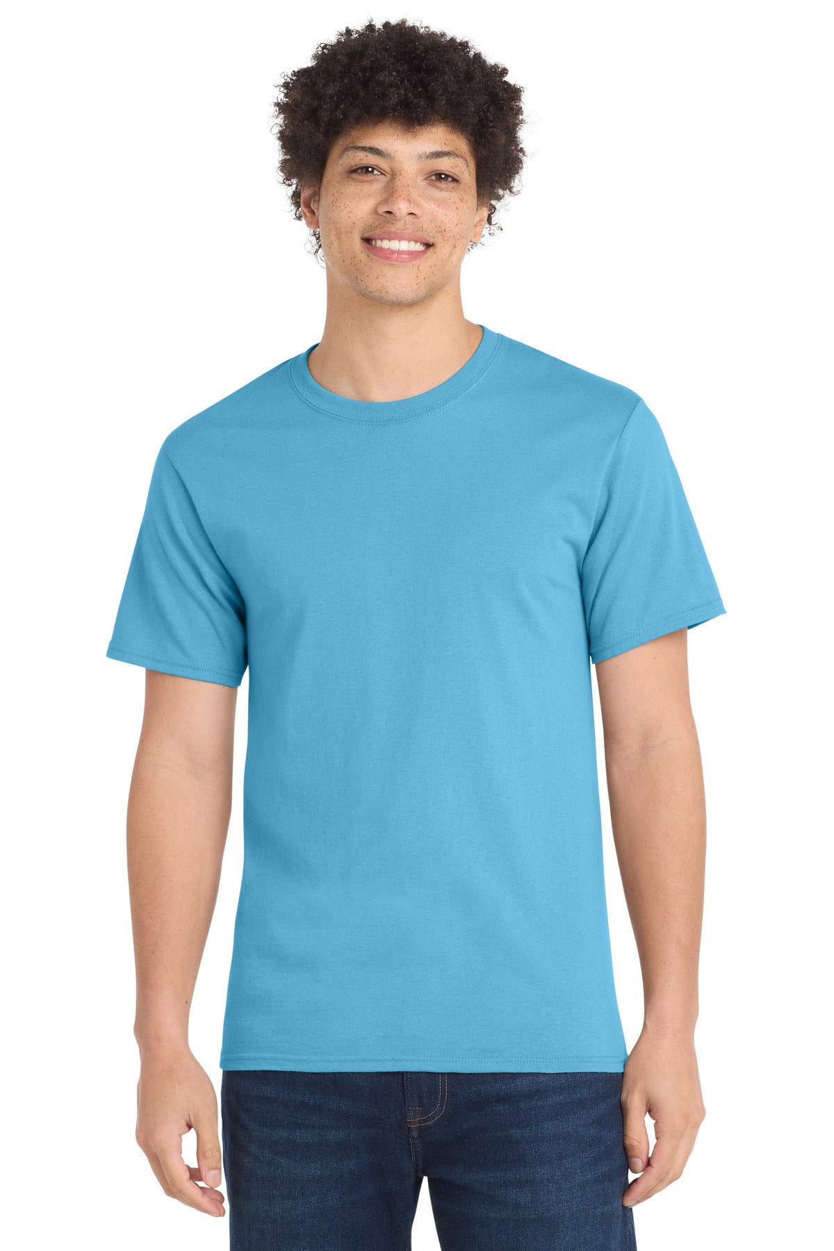 Front View of Aquatic Blue Port & Co Tall Essential Tee. PC61T  - XLT