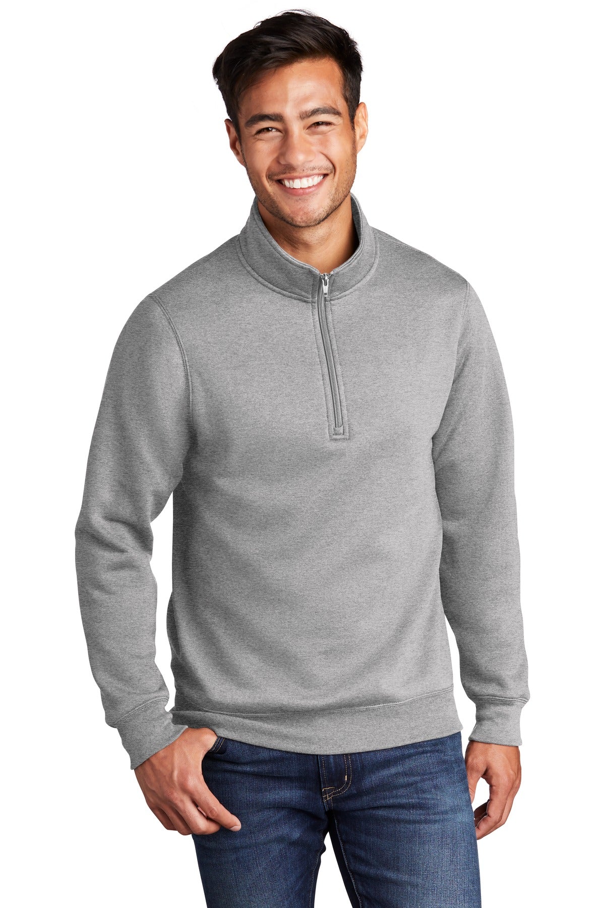 Front View of Athletic Hthr Port & Co Core Fleece 1/4-Zip Pullover Sweatshirt PC78Q  - S