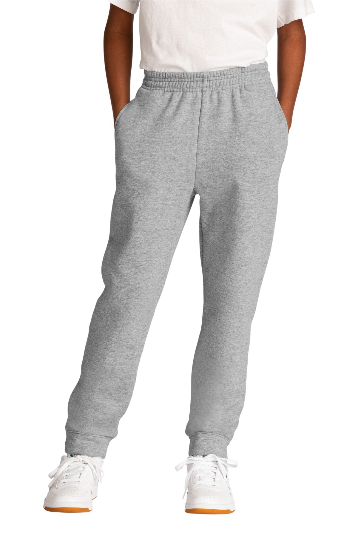 Front View of AthlHthr Port & Co Youth Core Fleece Jogger. PC78YJ  - XS