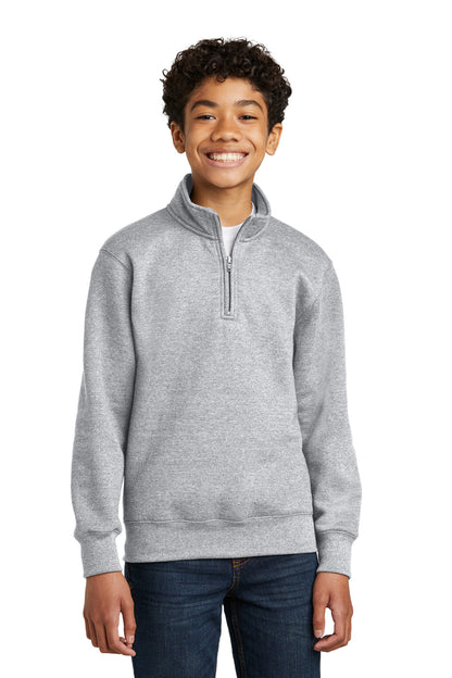Front View of AthlHthr Port & Co Youth Core Fleece 1/4-Zip Pullover Sweatshirt PC78YQ  - XS
