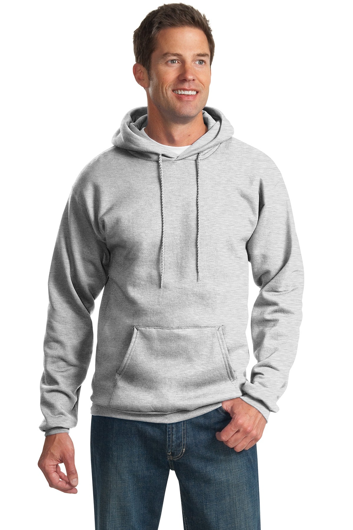 Front View of Ash Port & Co Essential Fleece Pullover Hooded Sweatshirt. PC90H  - S