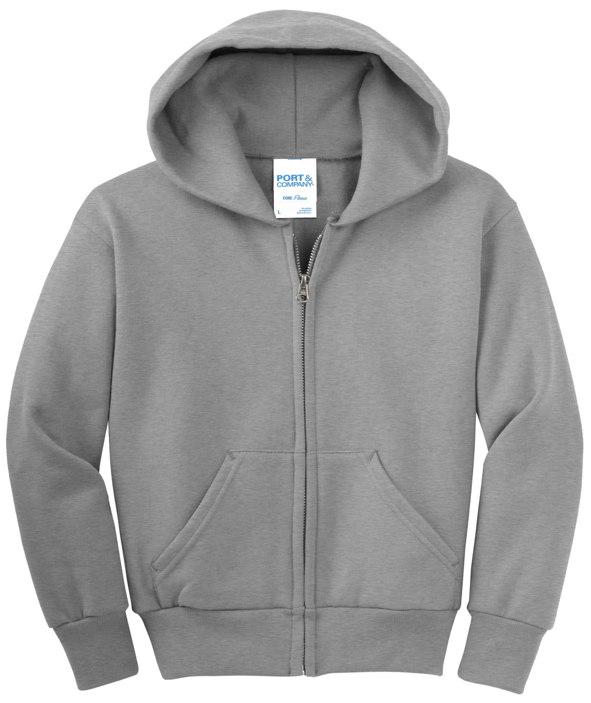 Port & Co Youth Core Fleece Full-Zip Hooded Sweatshirt. PC90YZH