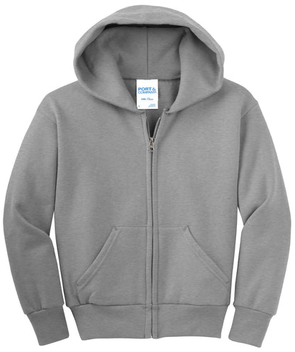 Port & Co Youth Core Fleece Full-Zip Hooded Sweatshirt. PC90YZH