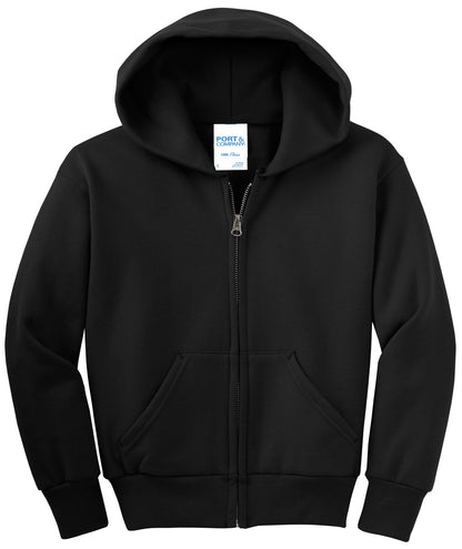 Port & Co Youth Core Fleece Full-Zip Hooded Sweatshirt. PC90YZH