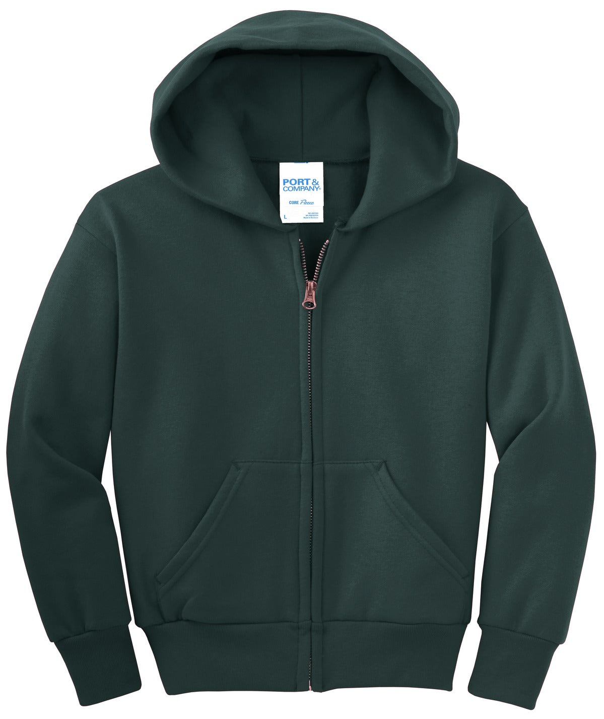 Port & Co Youth Core Fleece Full-Zip Hooded Sweatshirt. PC90YZH