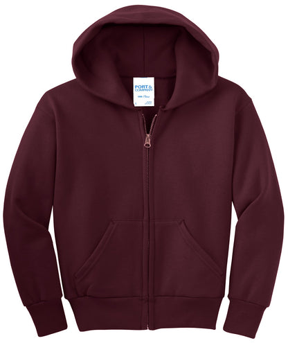 Port & Co Youth Core Fleece Full-Zip Hooded Sweatshirt. PC90YZH