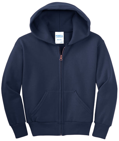 Port & Co Youth Core Fleece Full-Zip Hooded Sweatshirt. PC90YZH