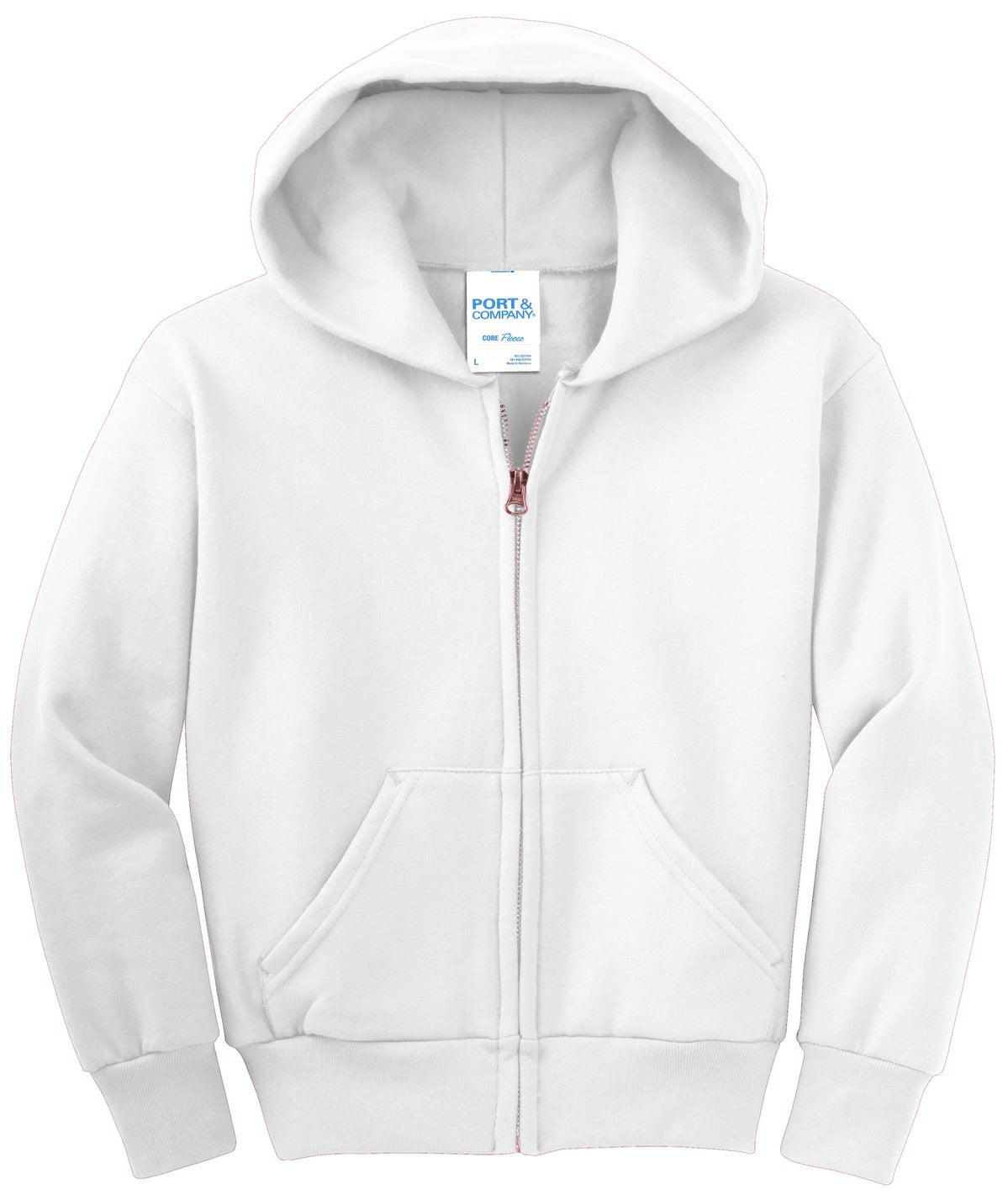 Port & Co Youth Core Fleece Full-Zip Hooded Sweatshirt. PC90YZH