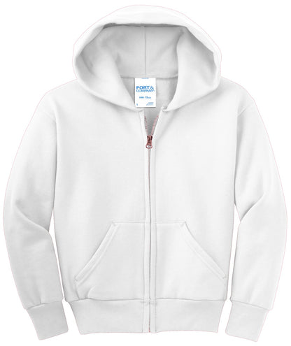 Port & Co Youth Core Fleece Full-Zip Hooded Sweatshirt. PC90YZH