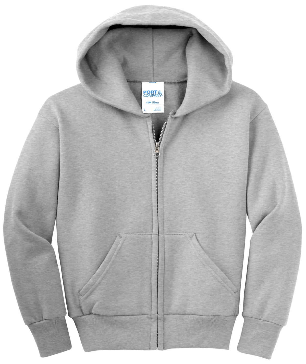 Port & Co Youth Core Fleece Full-Zip Hooded Sweatshirt. PC90YZH
