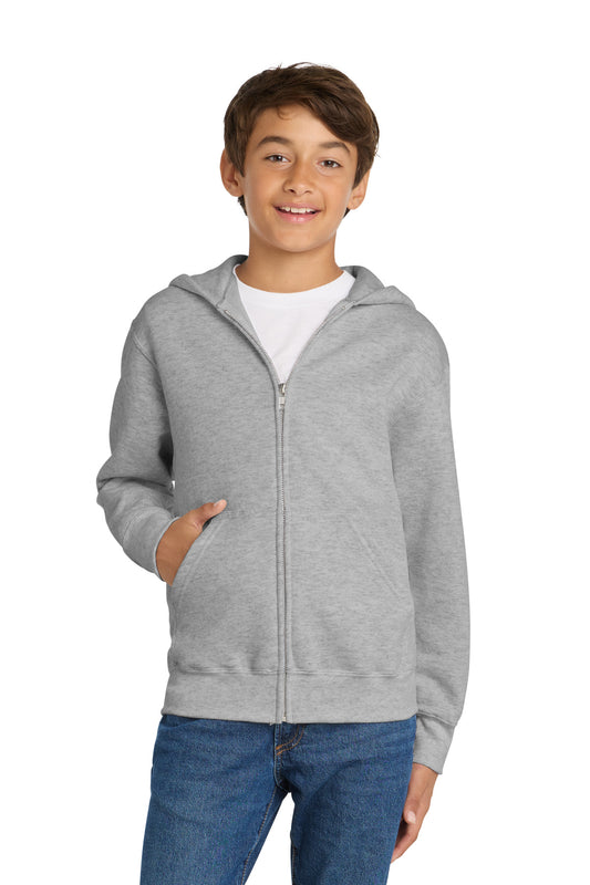 Front View of Ash Port & Co Youth Core Fleece Full-Zip Hooded Sweatshirt. PC90YZH  - XS